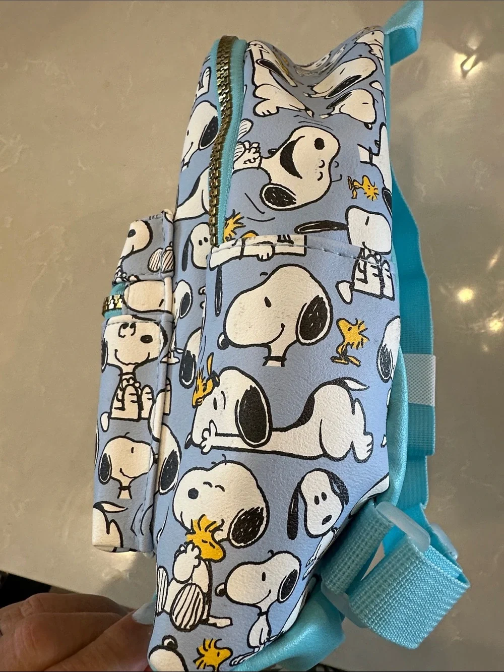 Peanuts Snoopy Mini Backpack in Light Blue with Woodstock Print